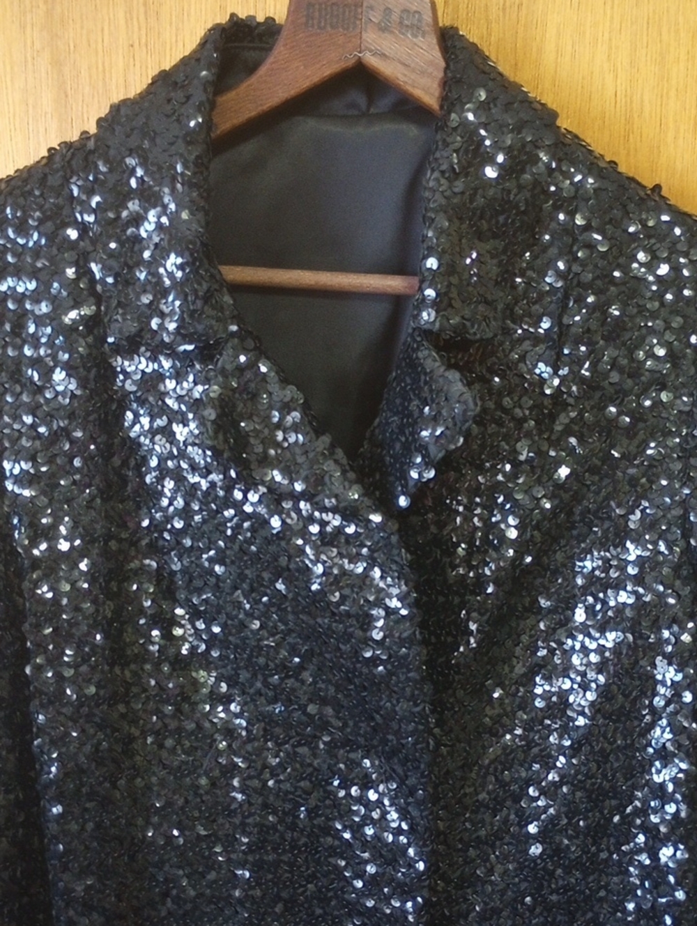 Fancy Formal Tailored Vintage Black Sequin Coat w/ Collar. M-L - Picture 2 of 6